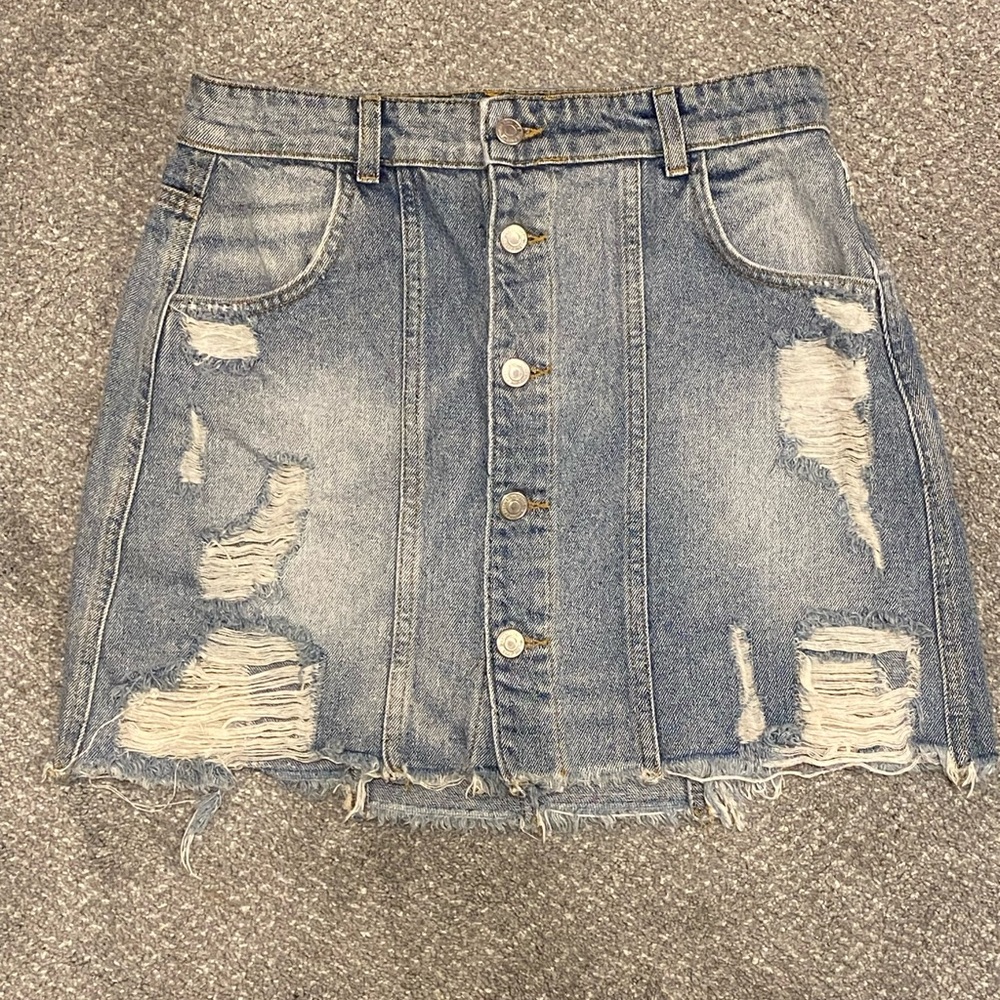 Free people distressed denim mini skirt